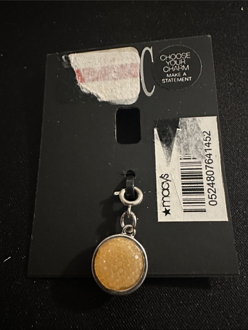 Macy's Silver-Tone Charm with Yellow Textured Disc
#88